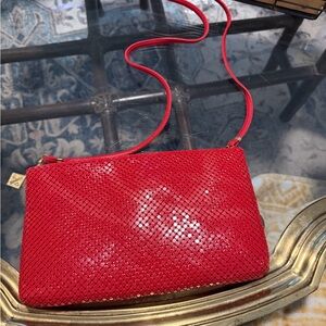 Whiting & David Red Woven Clutch